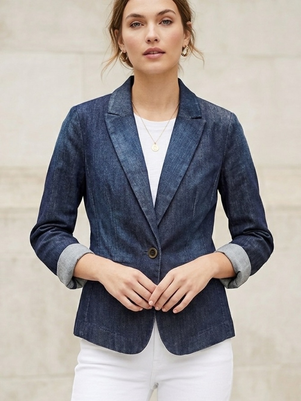LOFT Dark Wash Denim Single‎ Button Blazer - Tailored Jean Jacket - Size 0